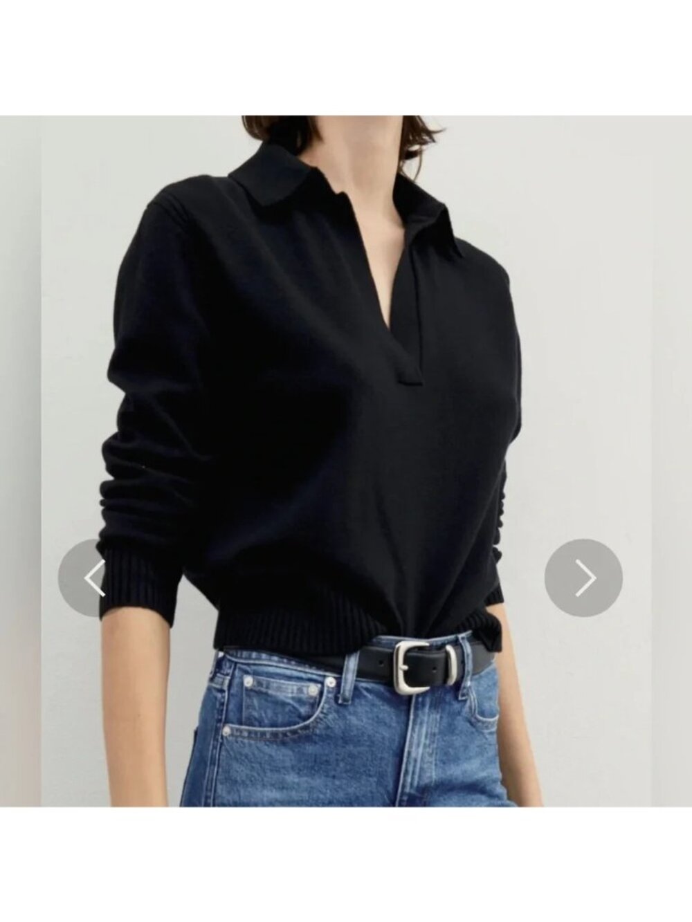 AYR 100% Cashmere Polo V-Neck Sweater Preppy Classic Black size Medium